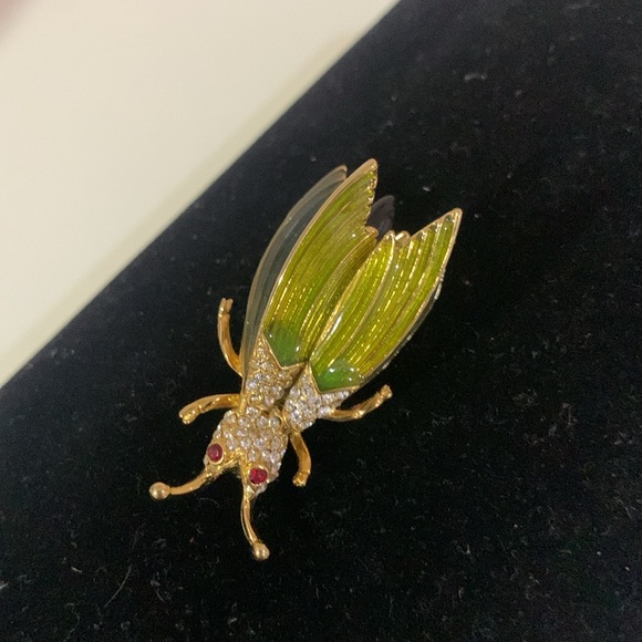 Vintage rare Erwin Pearl gold tone rhinestone & enamel bug statement pin brooch - Picture 6 of 11